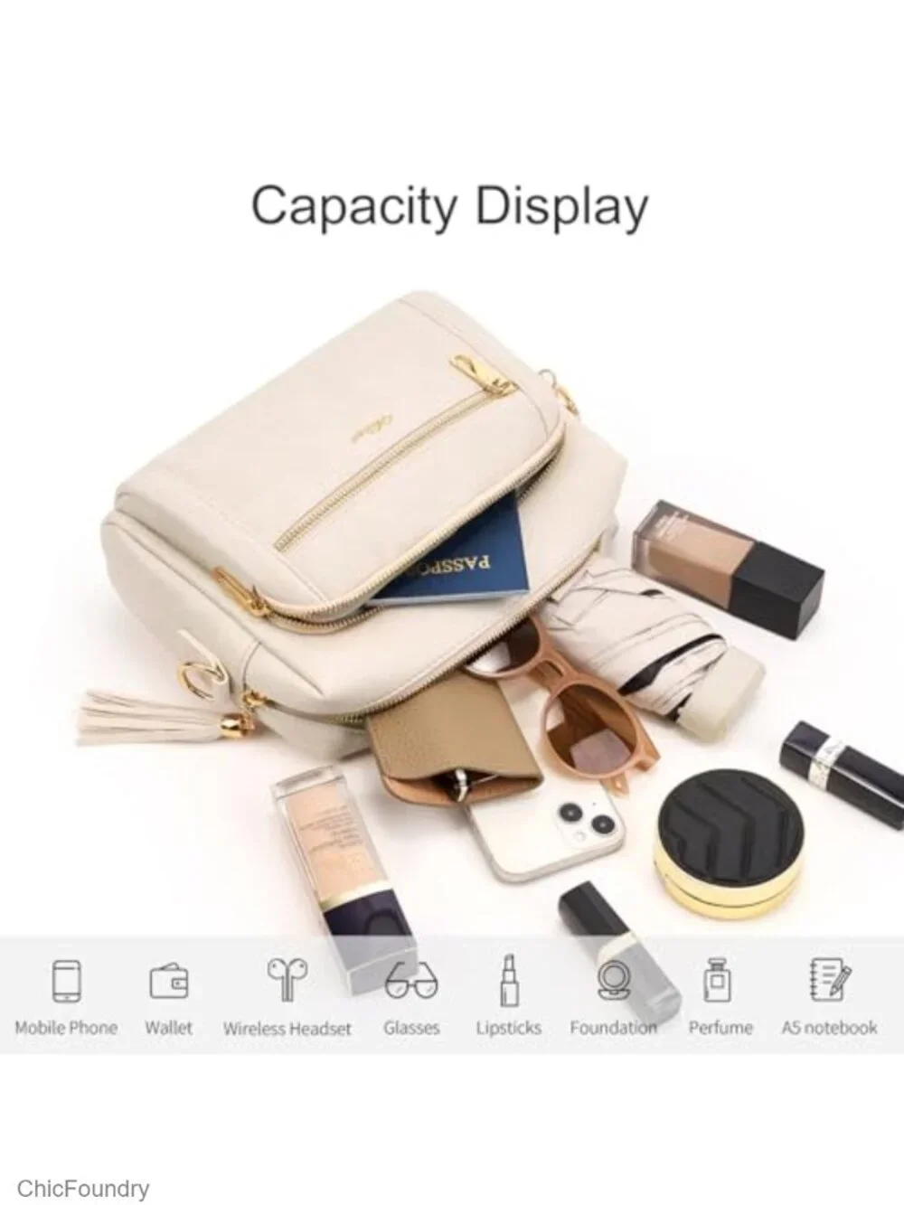 Small Faux Leather Crossbody Bag with Anti-Theft Zippers and Tassel